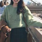 Embroidered Pullover / Plaid Midi Skirt