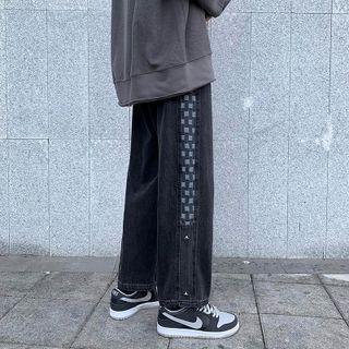 Checkerboard Trim Loose Fit Jeans