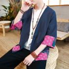 3/4-sleeve Patterned Frog-buttoned Jacket