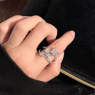 Rhinestone Butterfly Open Ring 1 Pc - Silver - One Size
