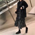 Plaid Panel Blazer / Midi Tiered Skirt