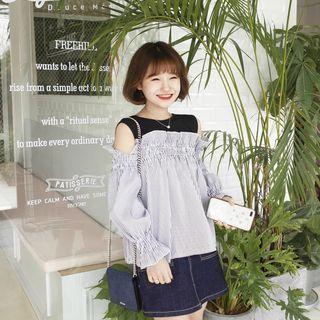 Shoulder Cut Out Mock Two Piece Blouse