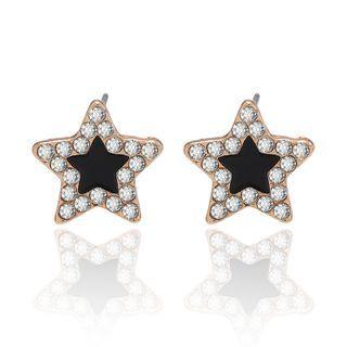 Star Rhinestone Alloy Earring Ez502 - 1 Pair - Gold & Black - One Size