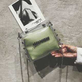Set: Lettering Transparent Crossbody Bag + Pouch