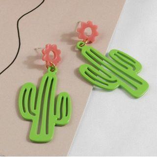 Cactus Drop Earring 1 Pair - Green - One Size