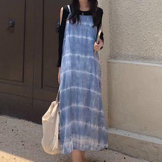 Spaghetti Strap Tie-dye Print A-line Midi Dress As Shown In Figure - One Size