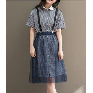 Set: Short-sleeve Shirt Dress + Sheer Skirt