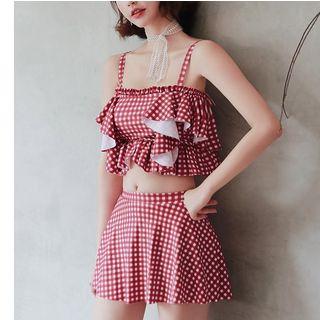 Set: Plaid Ruffled Bikini Top + Swim Skirt