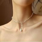 Faux Pearl Pendant Faux Crystal Choker 1 Pc - As Shown In Figure - One Size