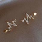 Rhinestone Heartbeat Earring 1 Pair - Silver Needle - As Shown In Figure - One Size