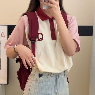 Short-sleeve Letter Embroidered Collar T-shirt