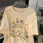 Flower Butterfly Print T-shirt
