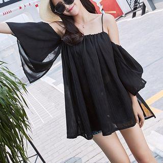 Long-sleeve Cold-shoulder Chiffon Blouse