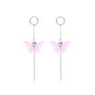 925 Sterling Silver Elegant Sweet And Romantic Pink Lace Butterfly Long Tassel Earrings Silver - One Size