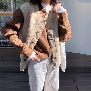 Corduroy Panel Faux Shearling Vest Vest - One Size