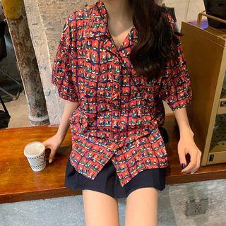 3/4-sleeve Pattern Shirt As Shown In Figure - One Size