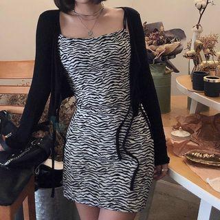 Spaghetti Strap Zebra Print Dress / Light Jacket