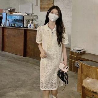 Short-sleeve Lace Polo Dress