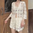 Crochet Cardigan / Cropped Camisole Top / Shorts