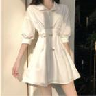 3/4-sleeve Buttoned A-line Mini Dress White - One Size