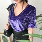 V-neck Short-sleeve Velvet T-shirt