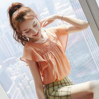 Ruched Short-sleeve Chiffon Top