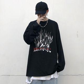 Long-sleeve Fire Print T-shirt