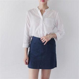 Zip-back Linen Miniskirt