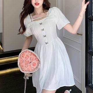 Lantern Sleeve Sweetheart Neckline Butterfly Mini Corset Dress