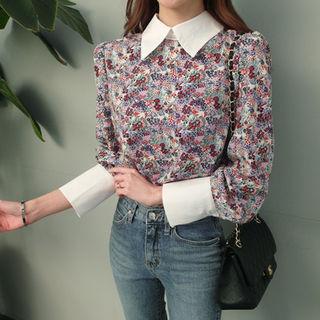 Two-way Cuffed Floral Print Blouse