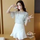 Set: Short-sleeve Lace-top + A-line Skirt