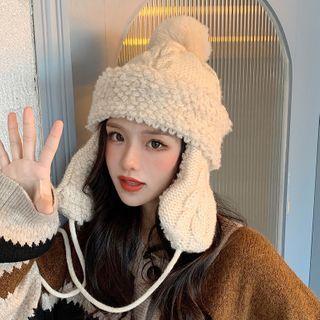 Pompom Fleece Panel Knit Hat