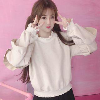 Ruffle Trim Sweatshirt Almond - One Size