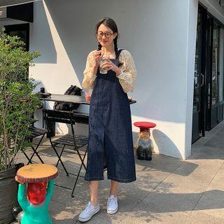 Unwashed Denim Long Overall Dress Indigo - One Size