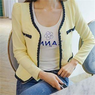 Contrast-trim Faux-pearl Button Jacket