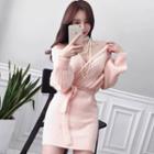 Tie-waist V-neck Ribbed Mini Sweater Dress