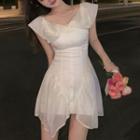Cap Sleeve Off-shoulder Bow-accent A-line Dress