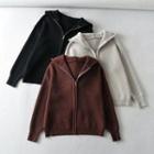 Knit Plain Zip-up Hooded Jacket