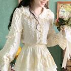 Long-sleeve Peter Pan Collar Frill Trim Blouse