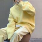 Contrast Stitching Sweater / Front-slit Wide-leg Pants