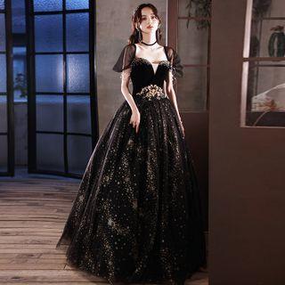 Cap-sleeve Sequined Ball Gown