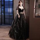 Cap-sleeve Sequined Ball Gown