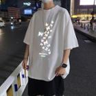 Reflective Butterfly Print Elbow-sleeve T-shirt