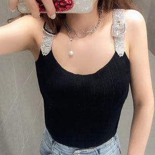 Rhinestone Strap Knit Tank Top