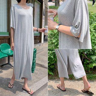 Slit-cuff Textured Maxi Dress