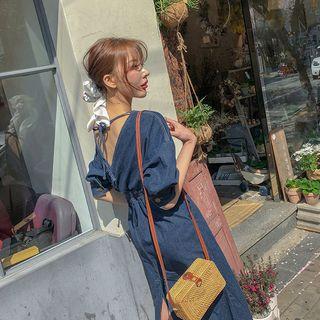 Double-breasted Denim Wrap Dress