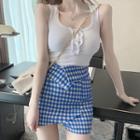 Scoop-neck Tank Top / Gingham Mini Pencil Skirt