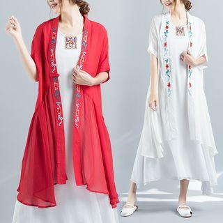 Embroidered Elbow-sleeve Light Jacket