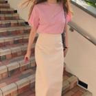 Short-sleeve T-shirt / Plain Midi Straight-fit Skirt
