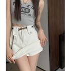Plain High-waist Mini Skirt / Set: High-waist Mini Skirt + Belt